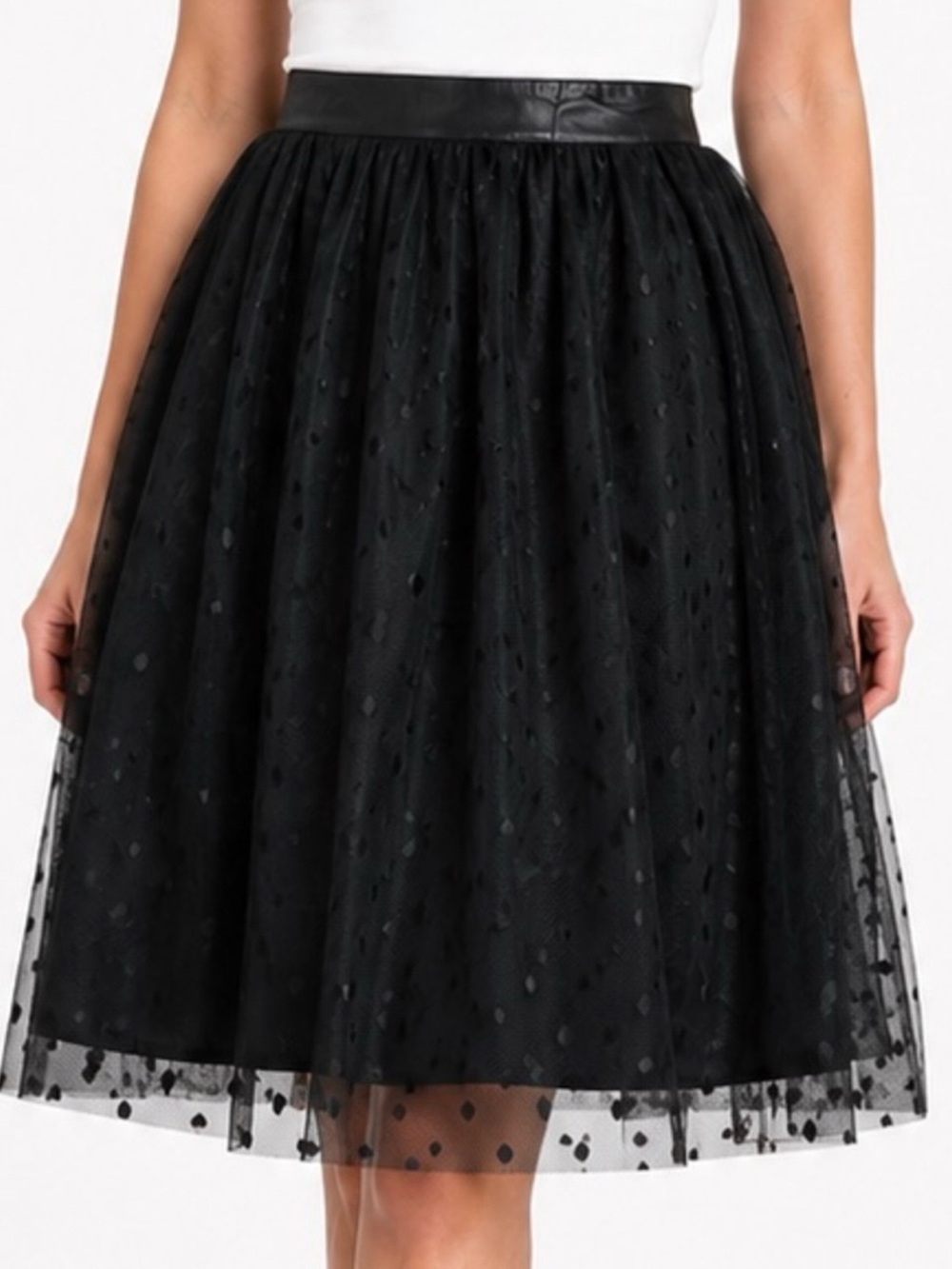 Tulip B Black Polka Dot Tulle Skirt Satin Waist NWT